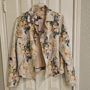 NWT Philosophy Republic Artistic Watercolor Floral Faux Suede Open Jacket Large